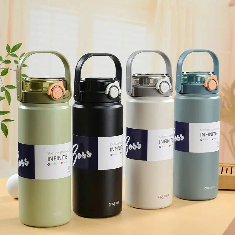 Trinkflasche Edelstahl 1l Strohhalm